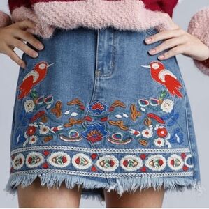 Umgee Embroidered Denim Mini Skirt